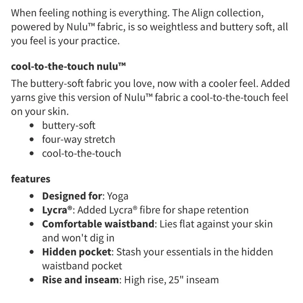 Lululemon Align Pant II 25